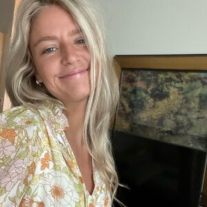 Nasty Gal Cream and Orange Pleated Long Sleeve Dress